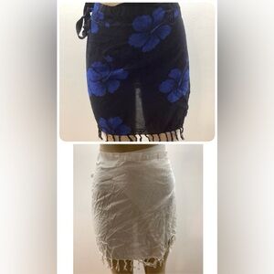 Zuliana Size Small Floral Black and Blue & White Fringe Sarong Skirts. New